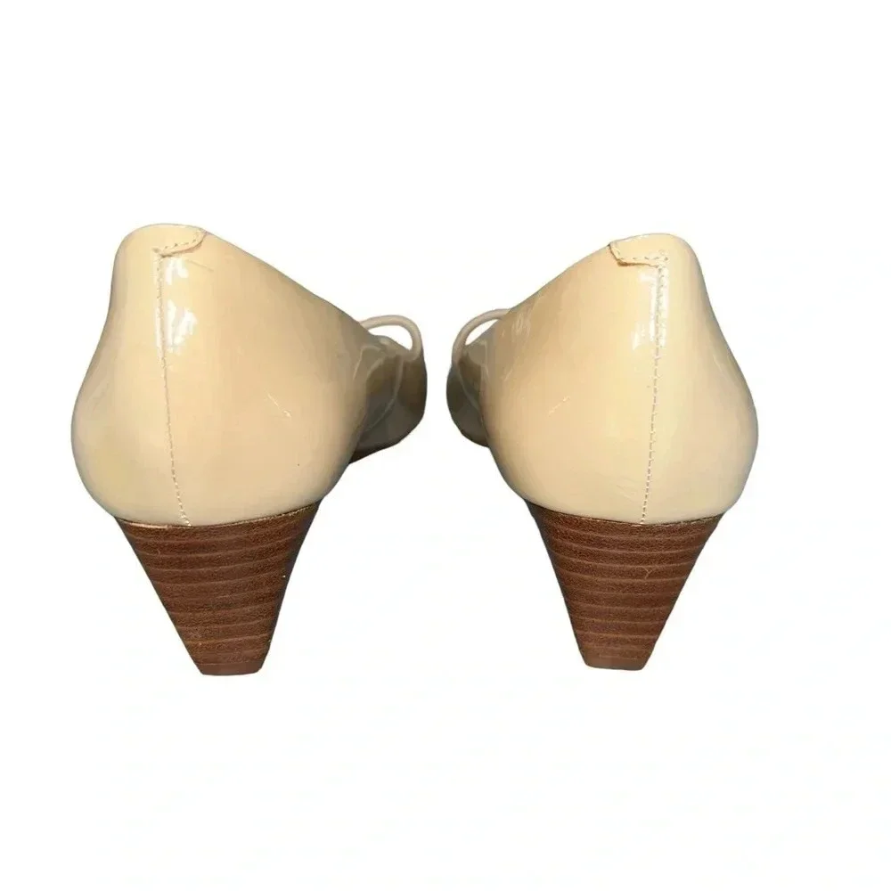Talbots 10.5 cream patent leather peep‎ toe kitten wedge heel slip on shoes